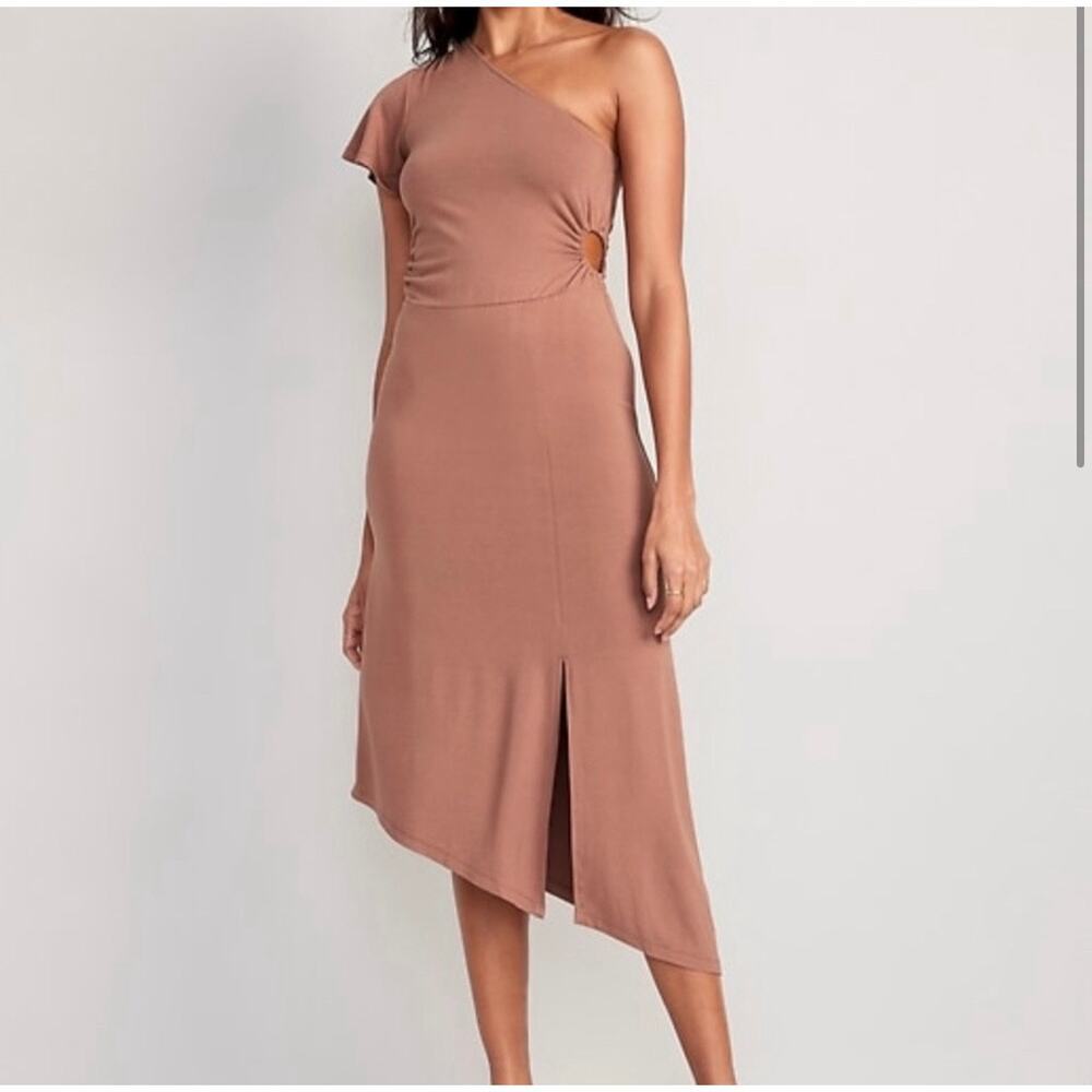3X Old Navy Fitted One-Shoulder Asymmetric Cutout Midi Dress